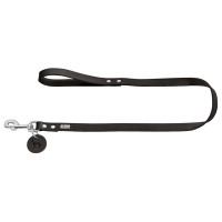 Hunter Looplijn Leder Zwart - Hondenriem - 110x1.6 cm