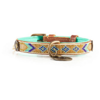 Dwam Halsband Indi Moon Goud&Turquoise - Hondenhalsband - 23-29x2 Cm