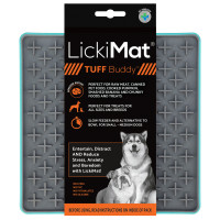 Lickimat Buddy Tuff - Slowfeeder Voermat 20x20 cm - Hondenvoerbak - Turquoise&Grijs